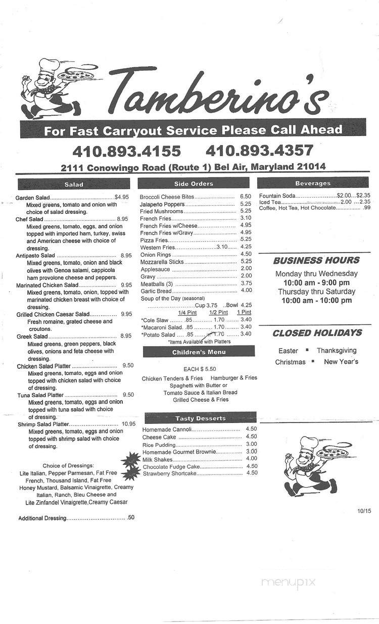 Tamberino's Pizza & Subs - Bel Air, MD menu_pic
