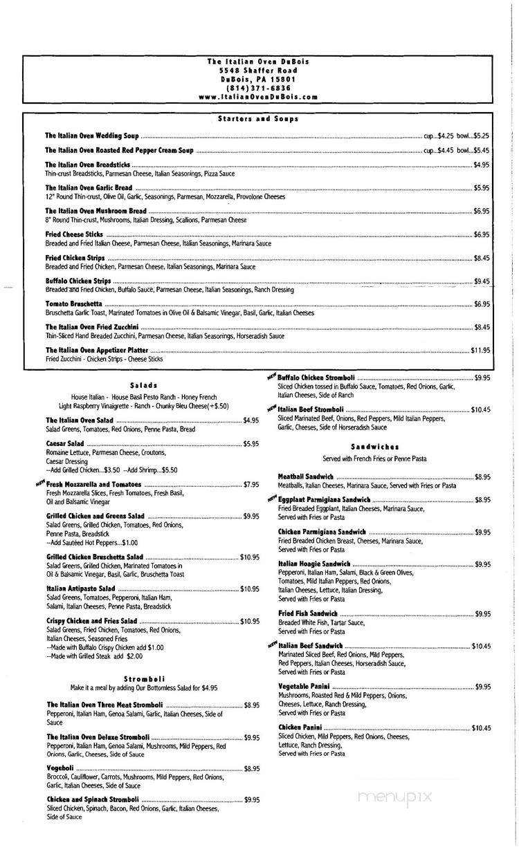 Italian Oven Restaurant - DuBois, PA menu_pic