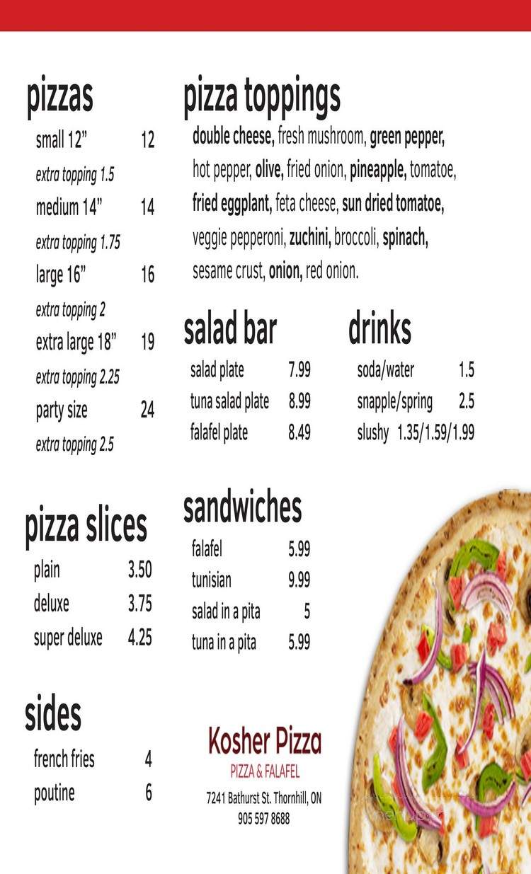 Thornhill Kosher Pizza - Vaughan, ON menu_pic