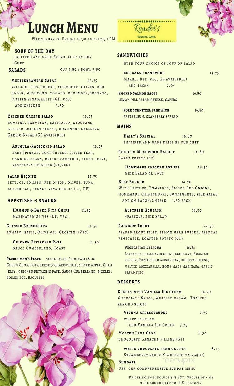 Reader's Garden Cafe - Calgary, AB menu_pic