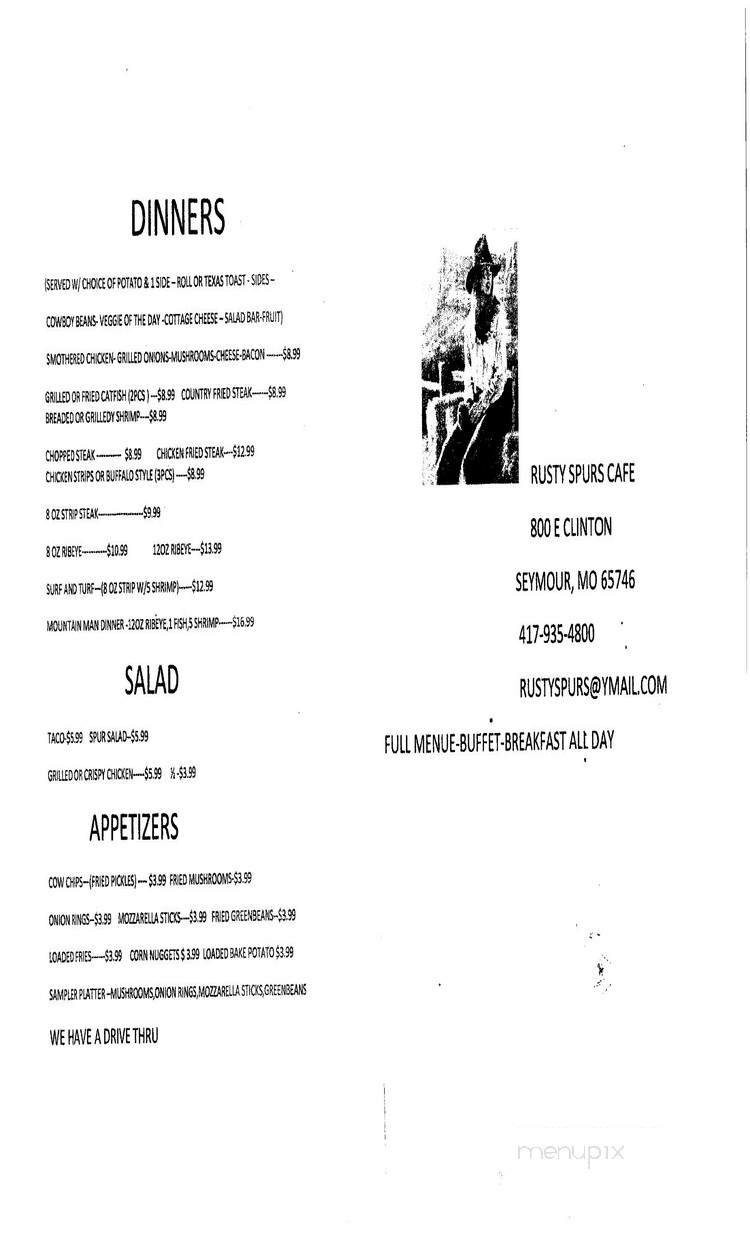 Rusty Spurs Cafe - Seymour, MO menu_pic
