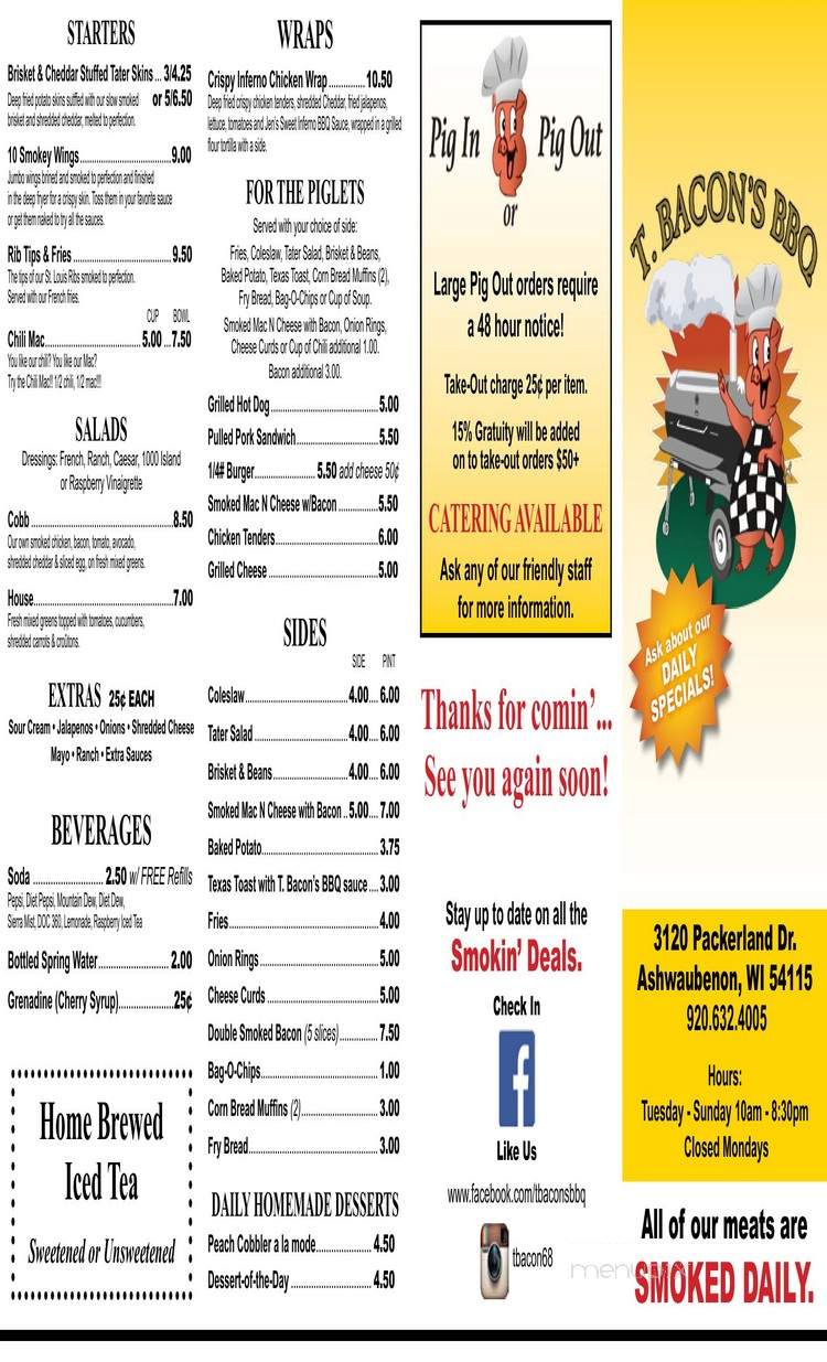 T.Bacon's BBQ - Ashwaubenon, WI menu_pic