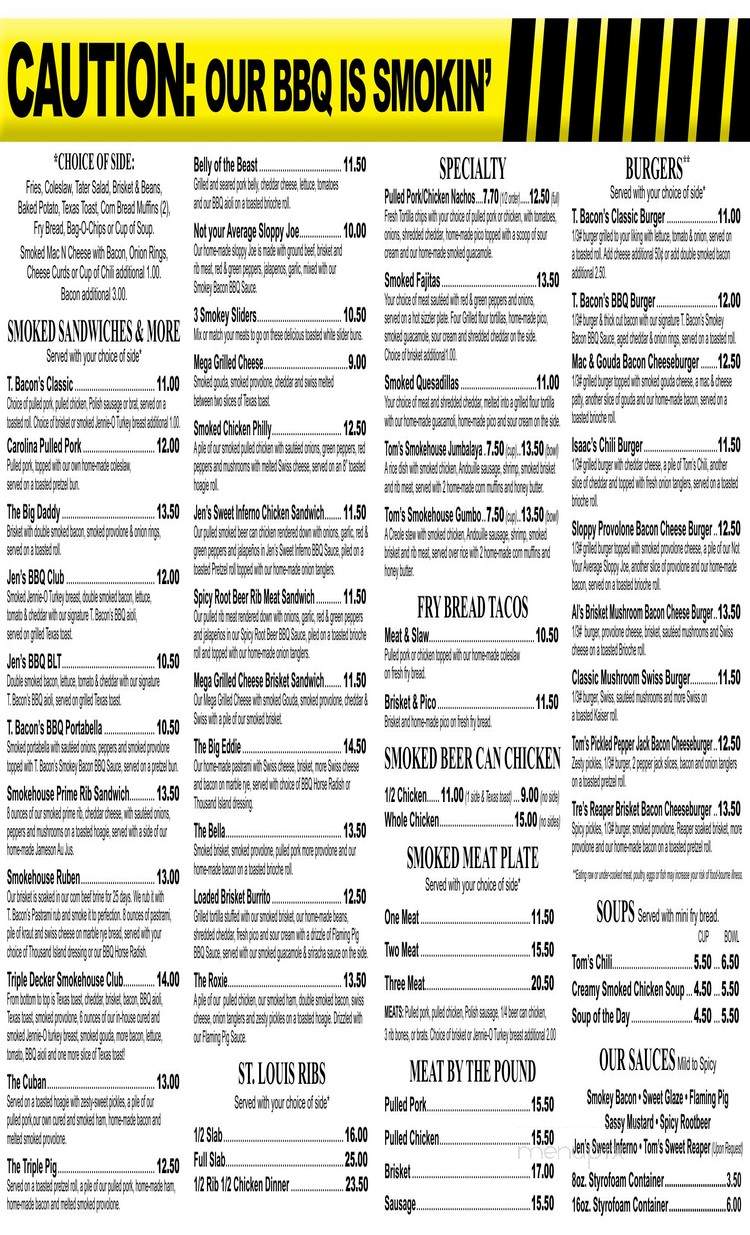 T.Bacon's BBQ - Ashwaubenon, WI menu_pic
