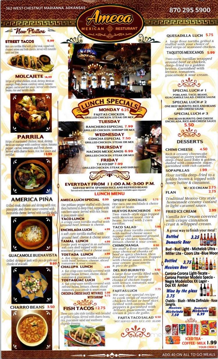 Ameca Mexican Restaurant - Marianna, AR menu_pic