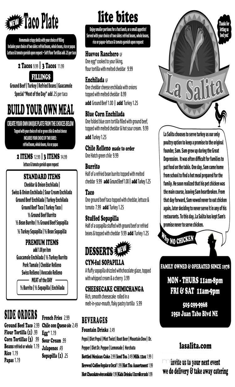 La Salita Restaurant - Albuquerque, NM menu_pic