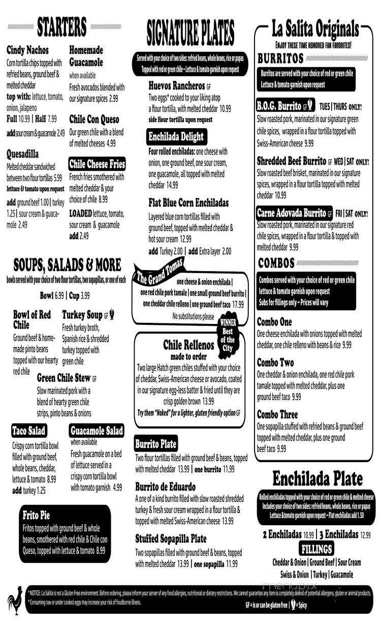 La Salita Restaurant - Albuquerque, NM menu_pic