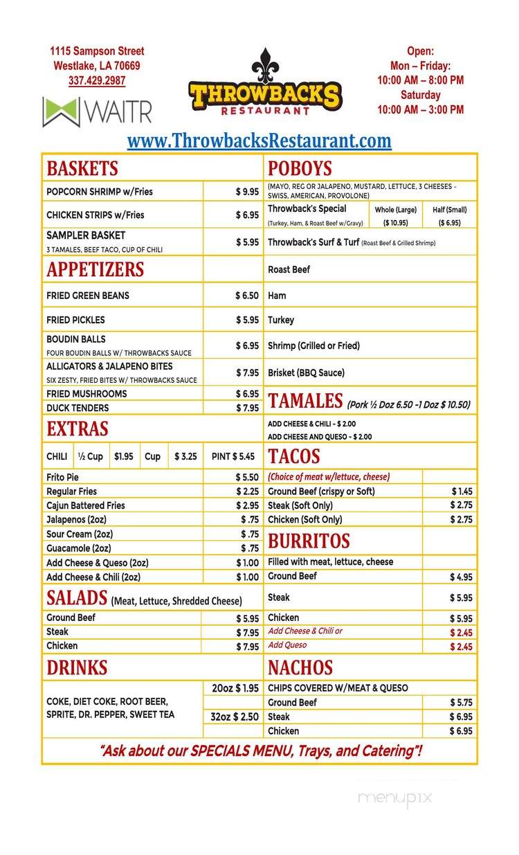 Throwbacks Restaurant - Westlake, LA menu_pic