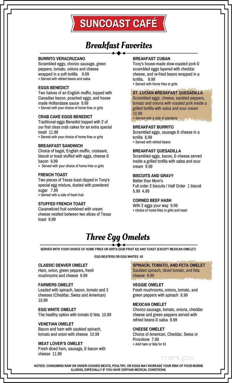 Suncoast Cafe' - Venice, FL menu_pic