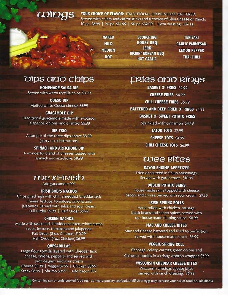 Irish Bred Pub - Hapeville, GA menu_pic