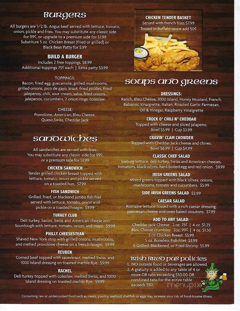 Irish Bred Pub - Hapeville, GA menu_pic