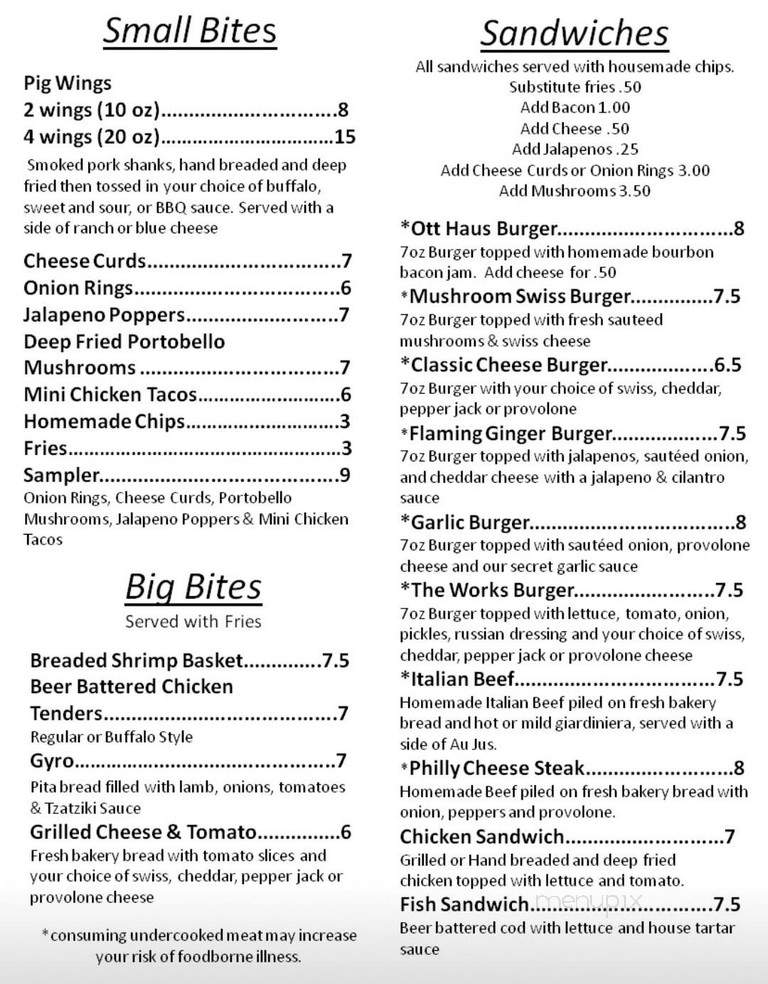 Ott Haus Pub & Grill - New Glarus, WI menu_pic