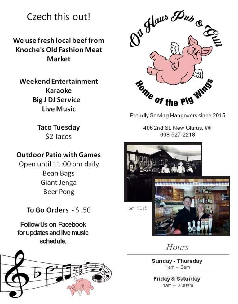 Ott Haus Pub & Grill - New Glarus, WI menu_pic