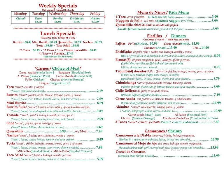 La Mexicana - Sauk City, WI menu_pic