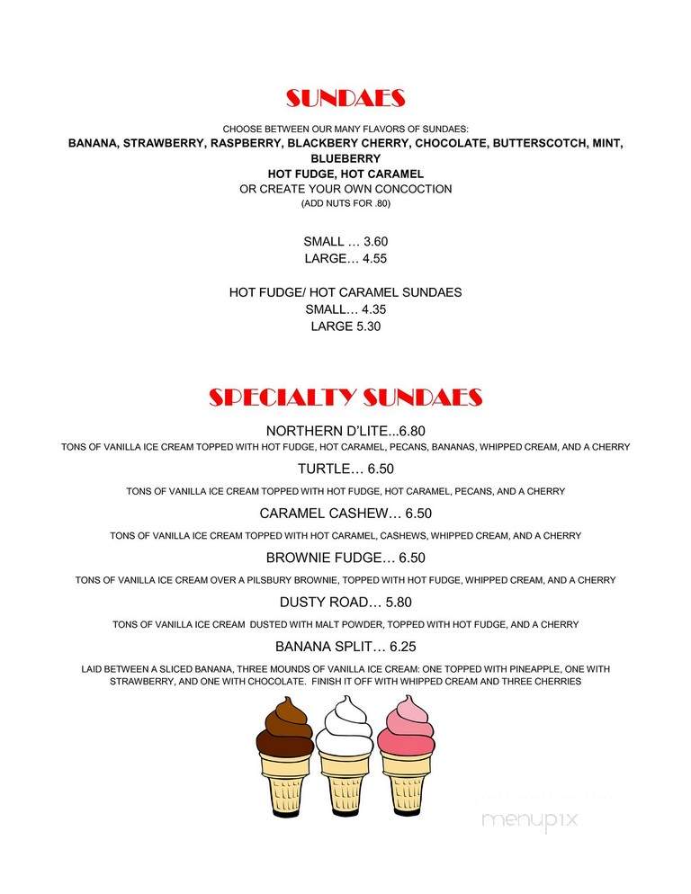 Northern D'lites - Lakewood, WI menu_pic