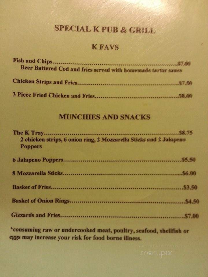 Special K Tavern & Eatery - Spokane, WA menu_pic