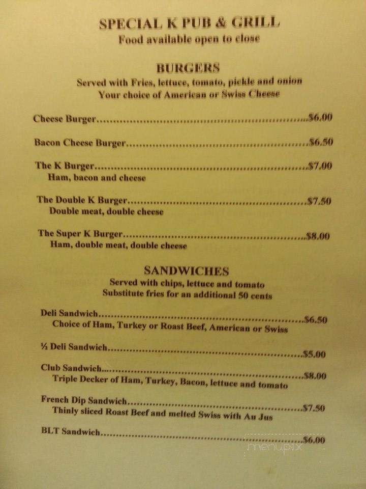 Special K Tavern & Eatery - Spokane, WA menu_pic