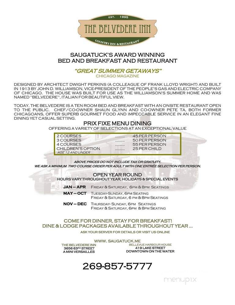 Belvedere Inn & Restaurant - Saugatuck, MI menu_pic
