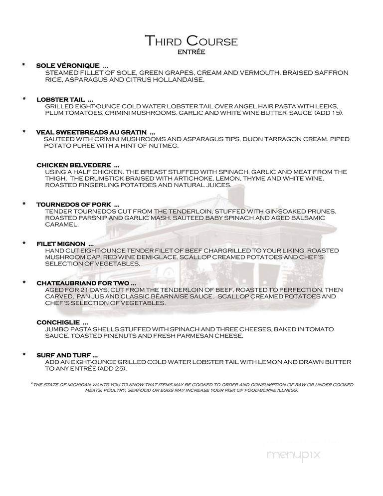 Belvedere Inn & Restaurant - Saugatuck, MI menu_pic