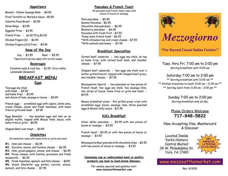 Mezzogiorno - York, PA menu_pic