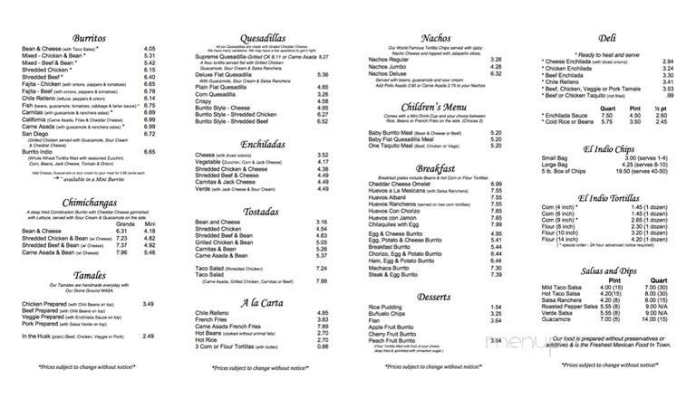 El Indio Mexican - San Diego, CA menu_pic