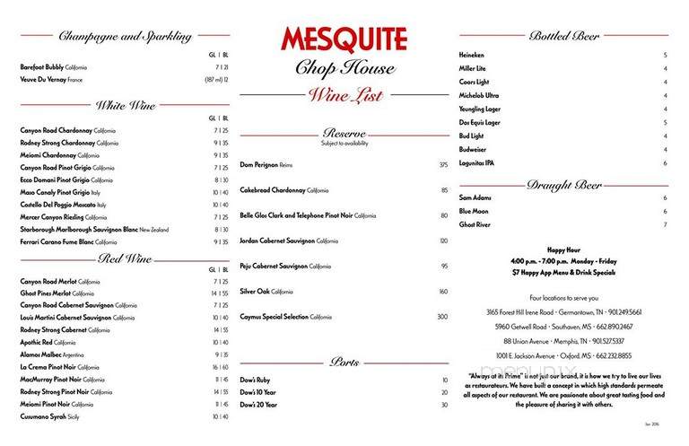 Mesquite Chop House - Memphis, TN menu_pic