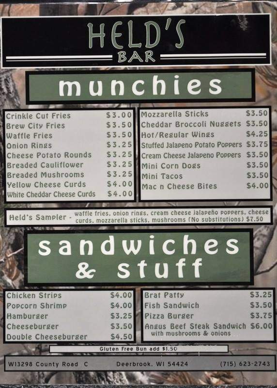 Held's Bar - Deerbrook, WI menu_pic