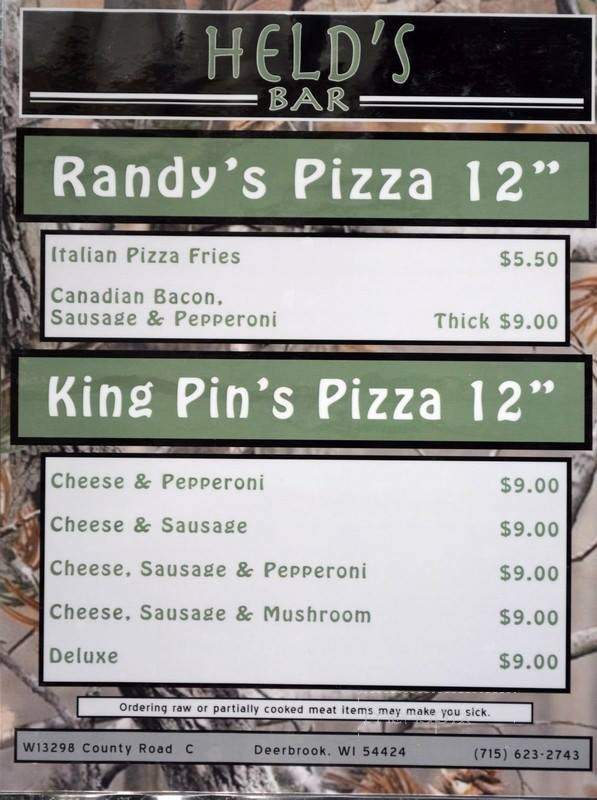 Held's Bar - Deerbrook, WI menu_pic
