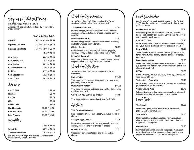 Village Coffee - San Diego, CA menu_pic