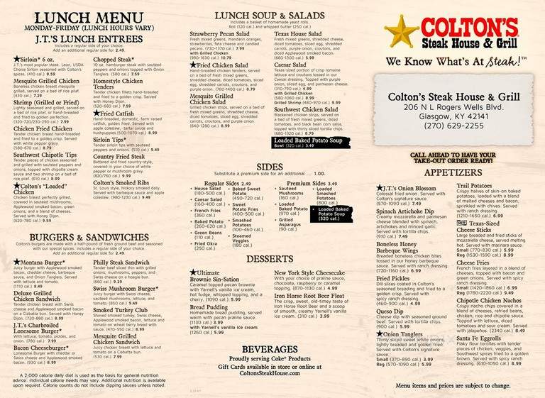 Colton's Steakhouse - Glasgow, KY menu_pic