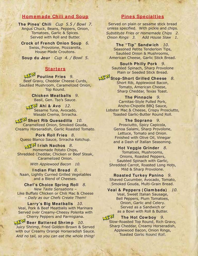 Pines Tavern - Bristol, PA menu_pic