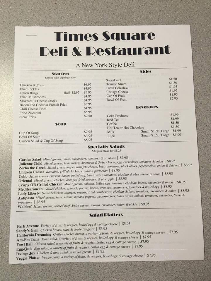 Times Square Restaurant - Lake Orion, MI menu_pic