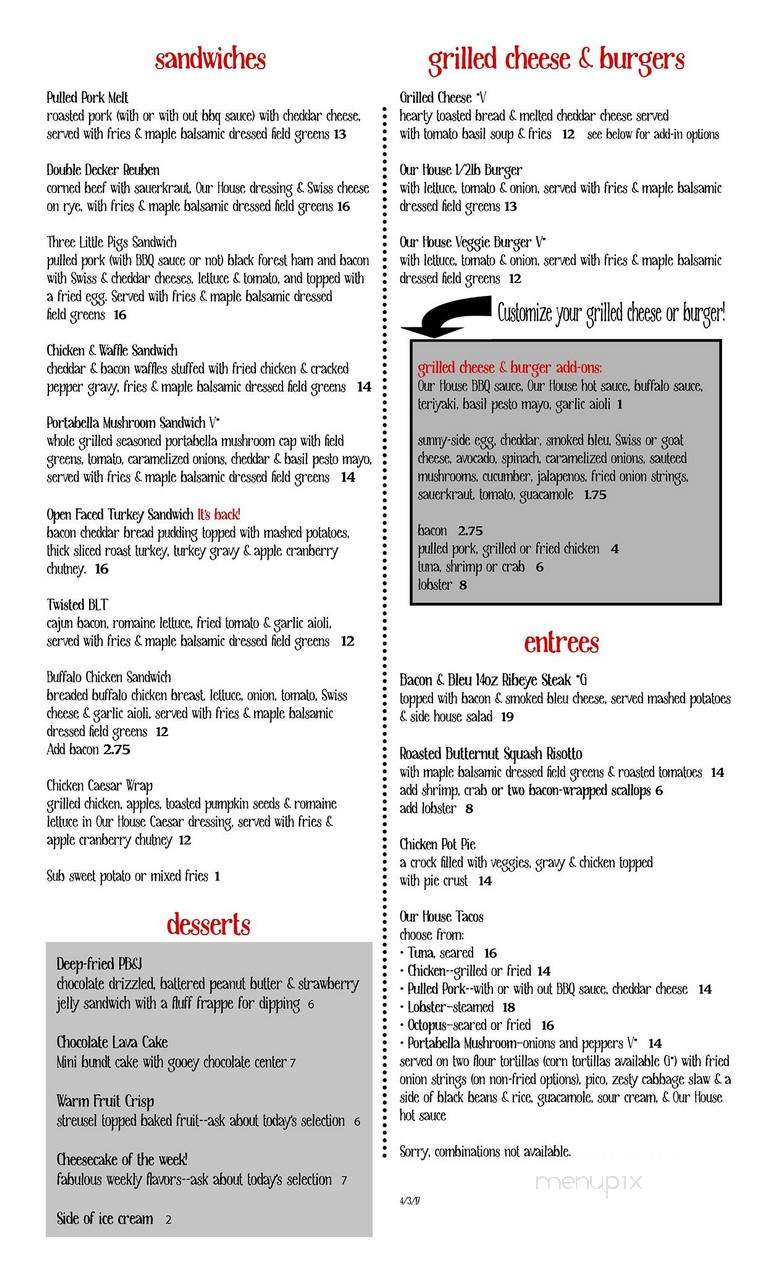 Our House Bistro - Burlington, VT menu_pic