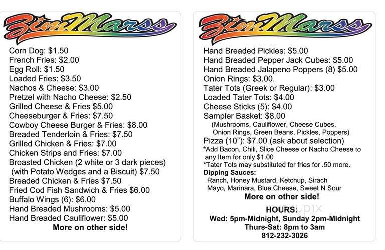 Zim Marss Restaurant & Bar - Terre Haute, IN menu_pic