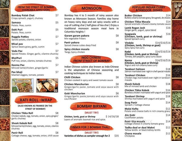 Bombay Cafe - Washington, DC menu_pic