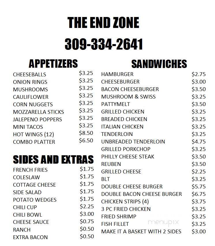 End Zone - Woodhull, IL menu_pic