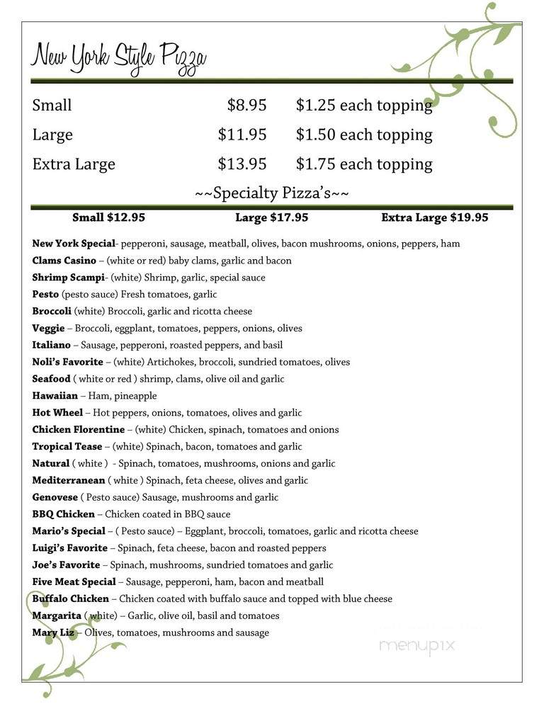 Noli's Restaurant - Winsted, CT menu_pic