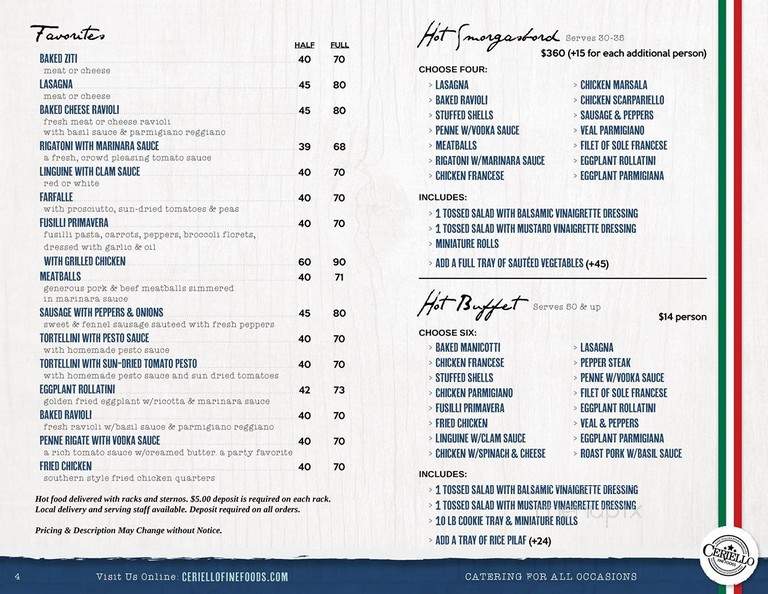 Ceriello Fine Italian Foods - Baltimore, MD menu_pic