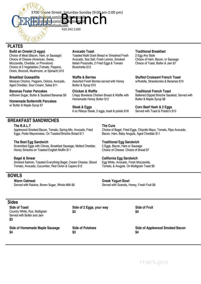 Ceriello Fine Italian Foods - Baltimore, MD menu_pic