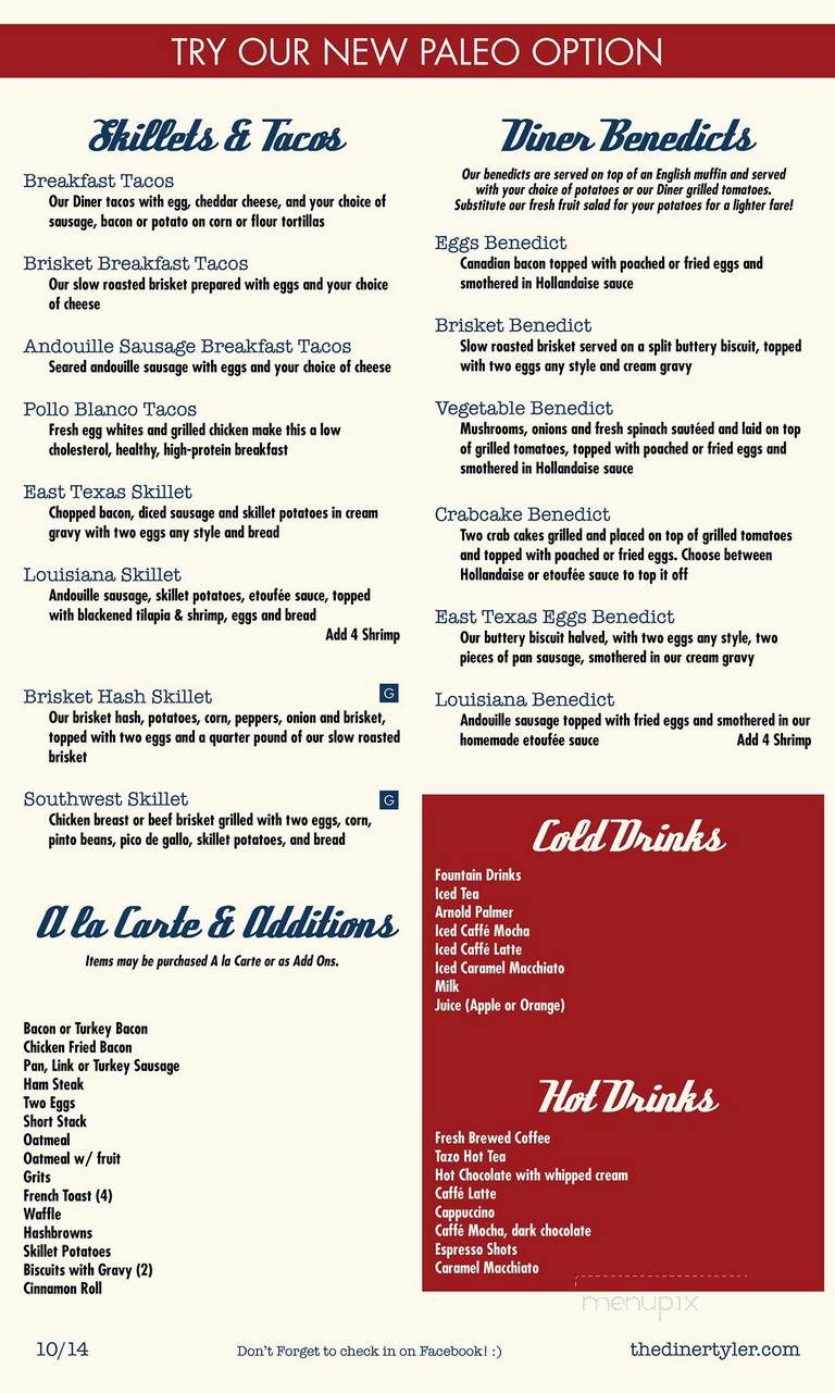 Menu of The Diner in Tyler, TX 75703