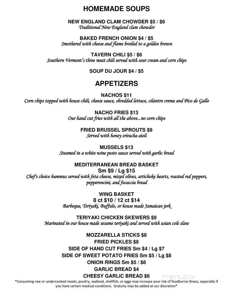 The Tavern Restaurant - Brattleboro, VT menu_pic