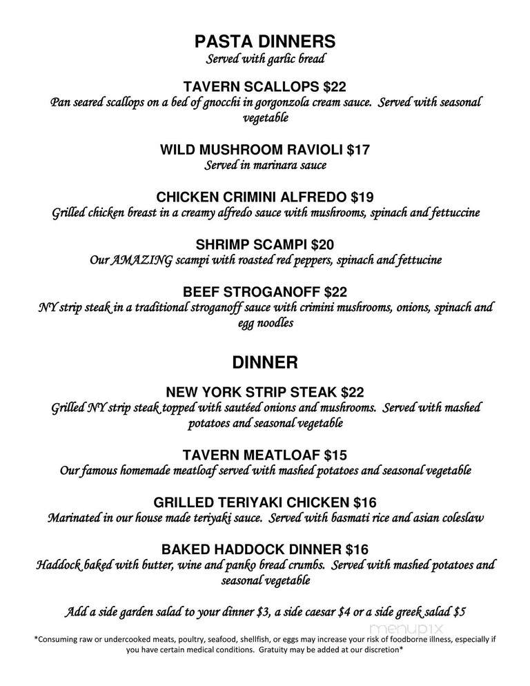 The Tavern Restaurant - Brattleboro, VT menu_pic