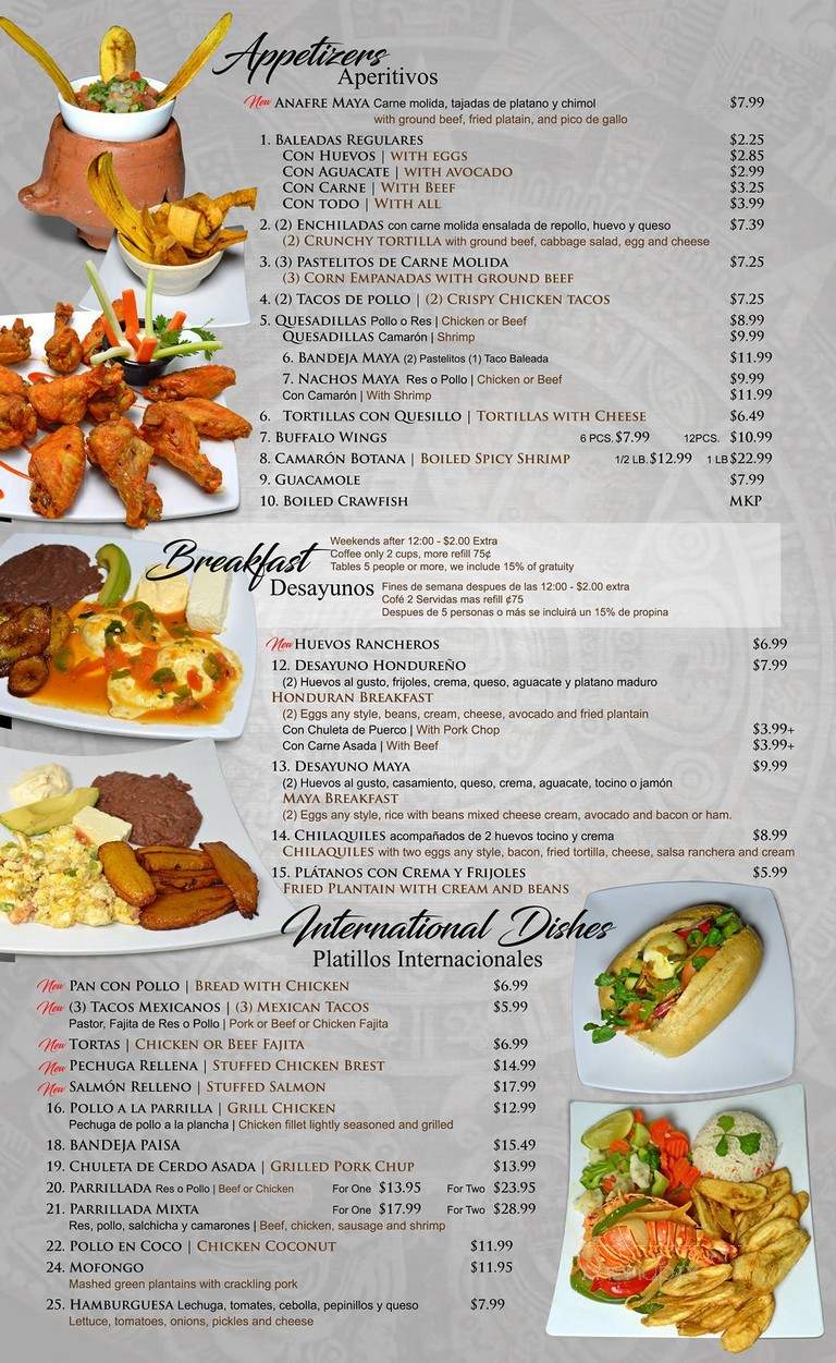 Honduras Maya Cafe & Bar - Houston, TX menu_pic