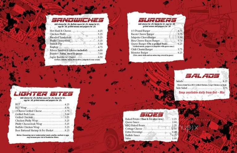 Roederer's Pit Stop - Burlington, IA menu_pic