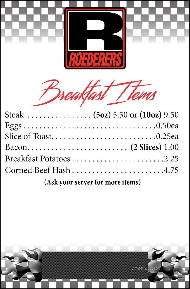Roederer's Pit Stop - Burlington, IA menu_pic