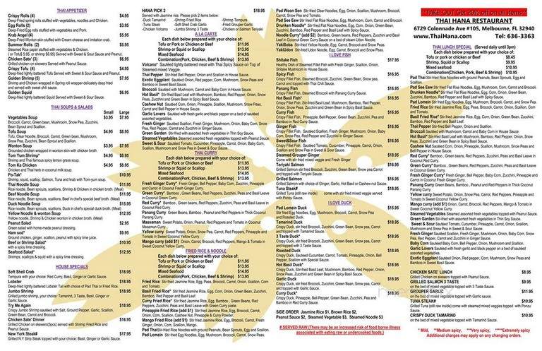 Thai Hana - Melbourne, FL menu_pic