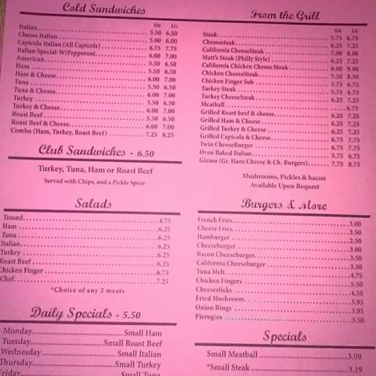 Matt's Steaks - Reading, PA menu_pic