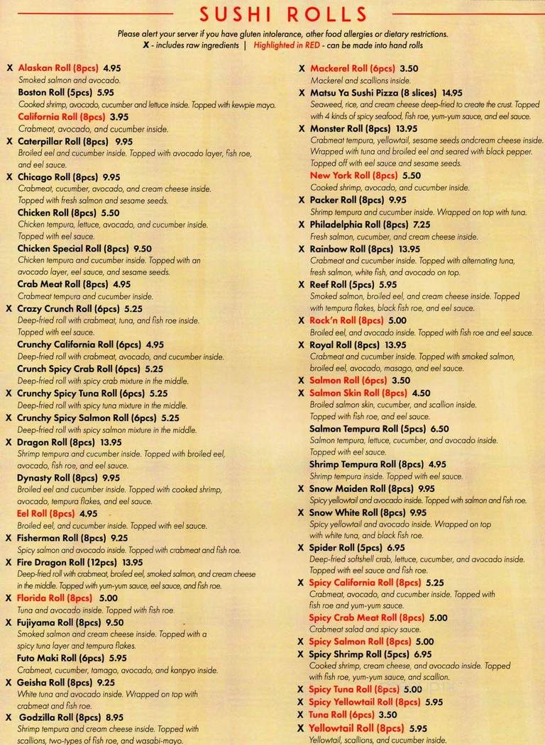 Matsu Ya - Stevens Point, WI menu_pic