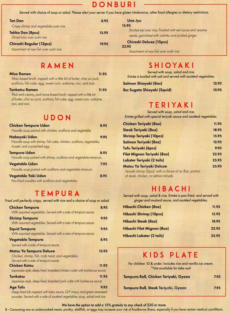 Matsu Ya - Stevens Point, WI menu_pic