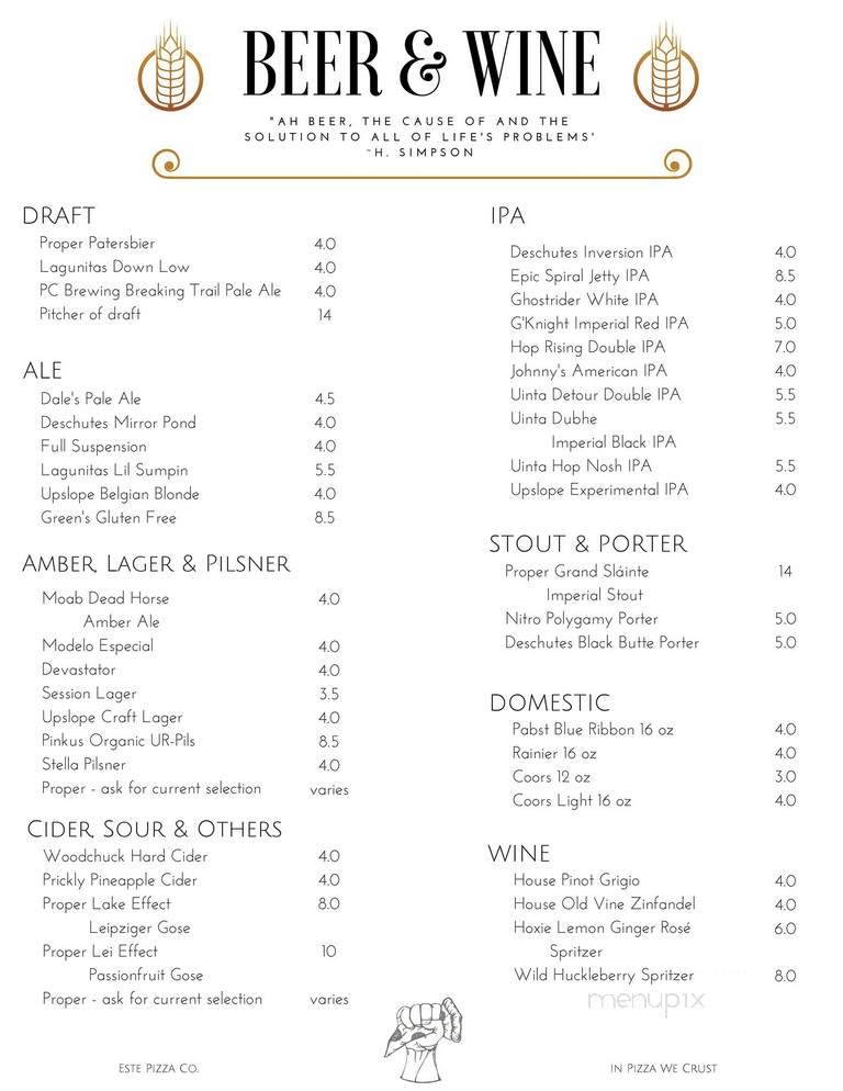 Este Pizzeria - Salt Lake City, UT menu_pic