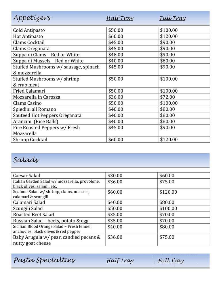 Al di la Ristorante & Caterers - East Rutherford, NJ menu_pic